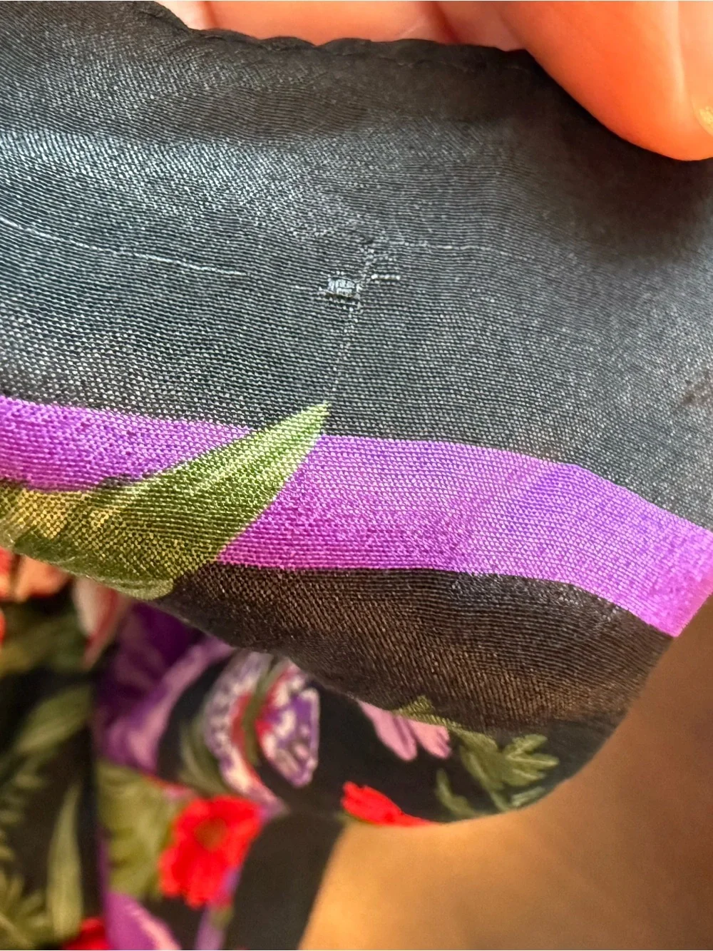 Vintage Silk Black Floral Scarf 28 Inch